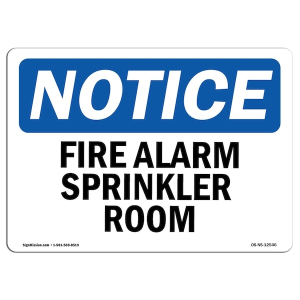Safety Sign, OSHA Notice, 3.5" Height, Fire Alarm Sprinkler Room Sign, Landscape, 10PK